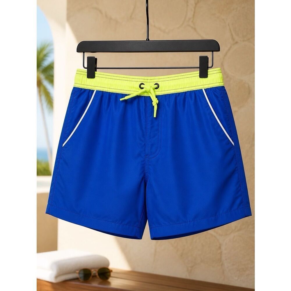 BLUE WITH LIME GREEN MENS BATHING TRUNKS LINED WITH POCKETS SIXE 2XL